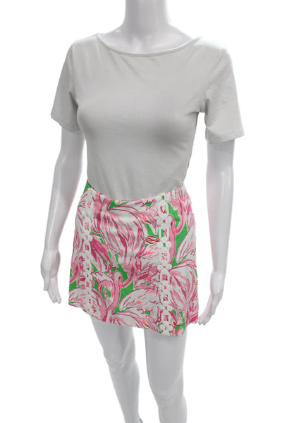 Lilly Pulitzer Womens Mini Green Animal Print Flamingo Cotton Skirt Size 0