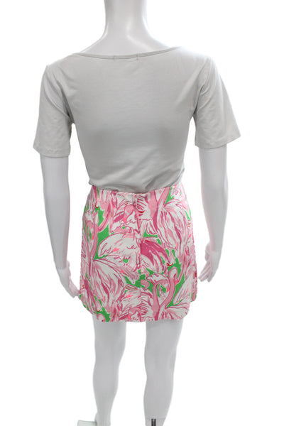 Lilly Pulitzer Womens Mini Green Animal Print Flamingo Cotton Skirt Size 0