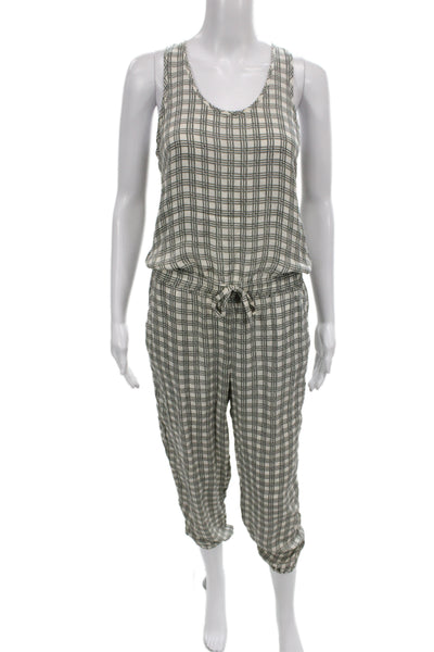 Theory Womens Jumpsuit Beige Silk Check Sleeveless Petite Size S