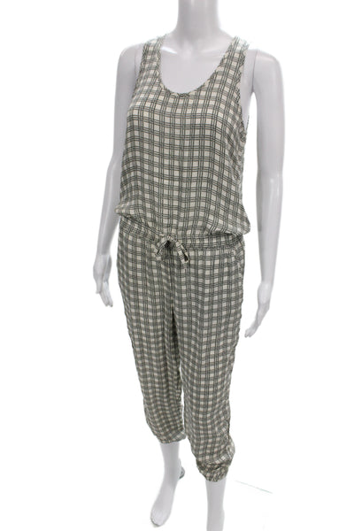 Theory Womens Jumpsuit Beige Silk Check Sleeveless Petite Size S