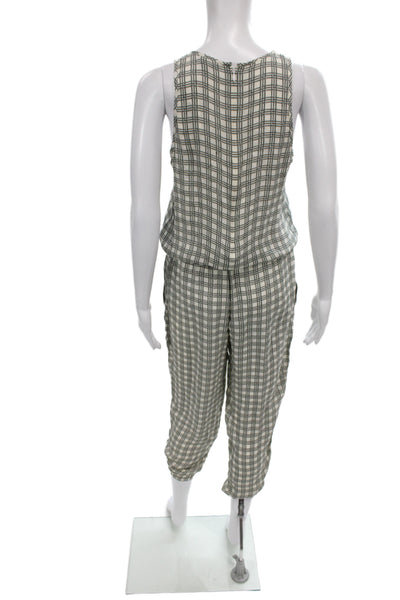 Theory Womens Jumpsuit Beige Silk Check Sleeveless Petite Size S