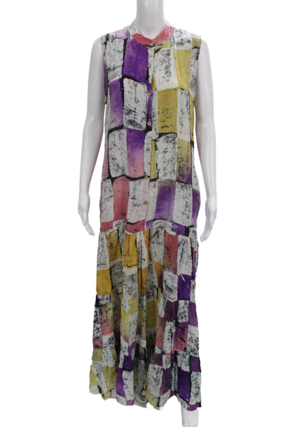 Busayo Women Maxi Dress Multicolor Batik Viscose Sleeveless Collared Size S