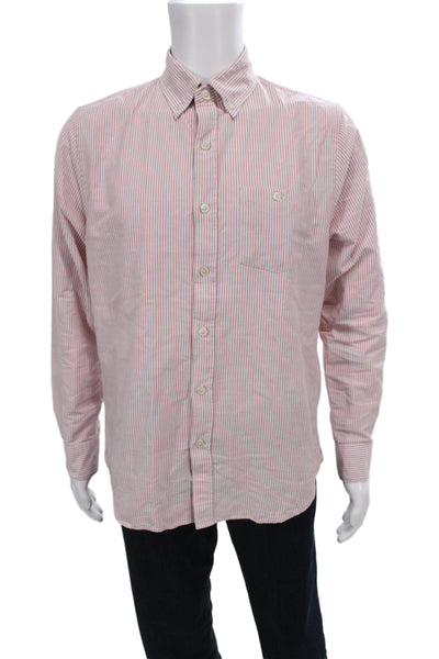 Todd Snyder Mens Button Up Long Sleeve Collared Striped Shirt Red White Medium