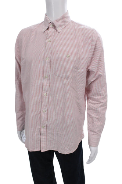 Todd Snyder Mens Button Up Long Sleeve Collared Striped Shirt Red White Medium