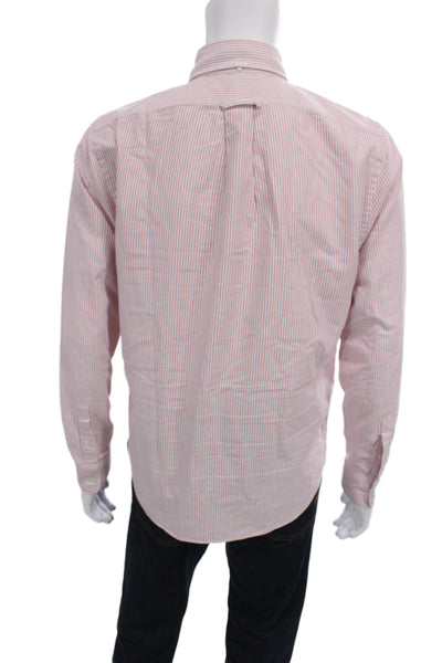 Todd Snyder Mens Button Up Long Sleeve Collared Striped Shirt Red White Medium