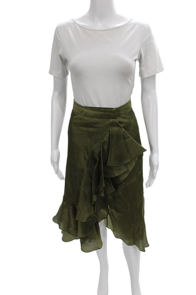 Johanna Ortiz Womens Flare Silk Knee Length Green Bohemian Skirt Zip Size 0