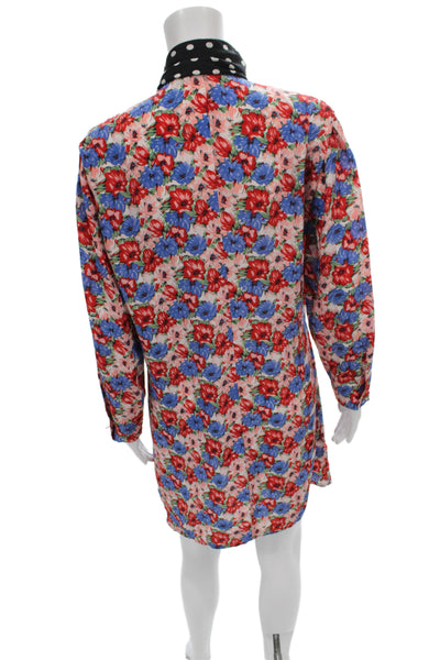 Rixo Womens Black Silk Floral High Neck Long Sleeve Wrap Dress Knee Size M