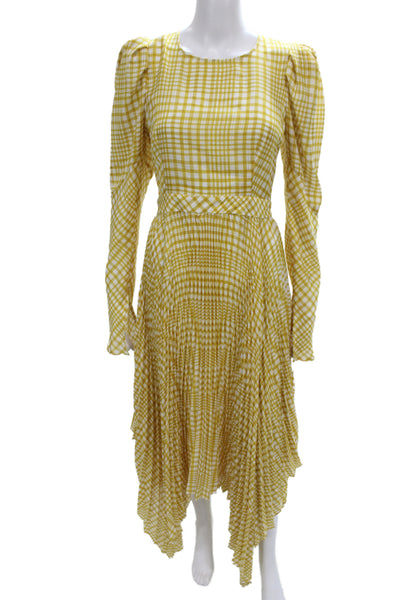 Petersyn Women Fit & Flare Gingham Yellow Long Sleeve Full Length Dress Size S