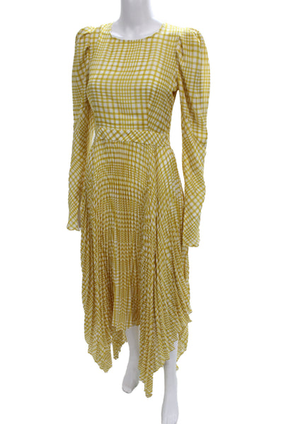 Petersyn Women Fit & Flare Gingham Yellow Long Sleeve Full Length Dress Size S