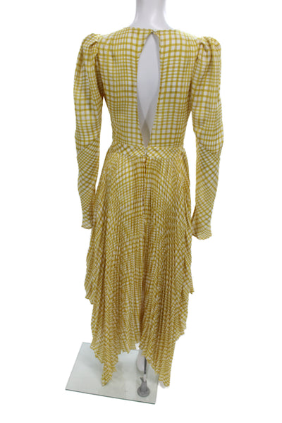Petersyn Women Fit & Flare Gingham Yellow Long Sleeve Full Length Dress Size S