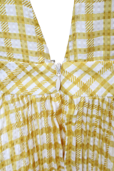 Petersyn Women Fit & Flare Gingham Yellow Long Sleeve Full Length Dress Size S