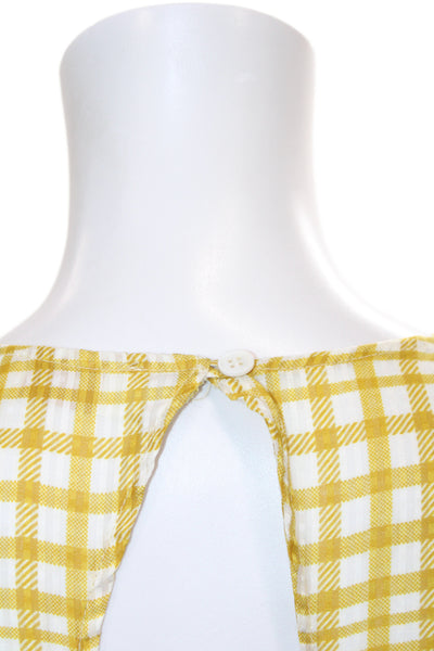 Petersyn Women Fit & Flare Gingham Yellow Long Sleeve Full Length Dress Size S