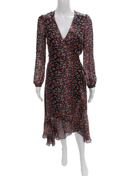 Intermix Womens Wrap Dress Black Silk V-Neck Long Sleeve Tie Full Length Size 0