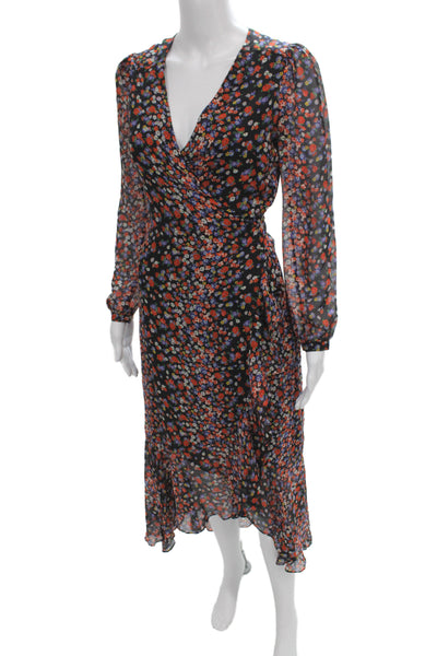 Intermix Womens Wrap Dress Black Silk V-Neck Long Sleeve Tie Full Length Size 0