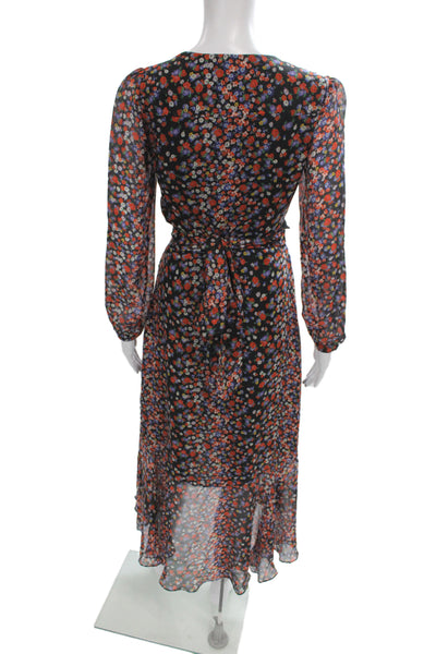 Intermix Womens Wrap Dress Black Silk V-Neck Long Sleeve Tie Full Length Size 0