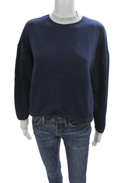 Wesley Women Pullover Sweatshirt Blue Mock Neck Drawstring Long Sleeve Size 2XS