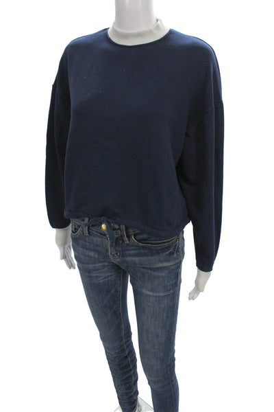 Wesley Women Pullover Sweatshirt Blue Mock Neck Drawstring Long Sleeve Size 2XS