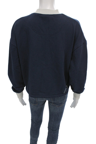 Wesley Women Pullover Sweatshirt Blue Mock Neck Drawstring Long Sleeve Size 2XS