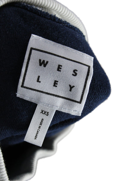 Wesley Women Pullover Sweatshirt Blue Mock Neck Drawstring Long Sleeve Size 2XS