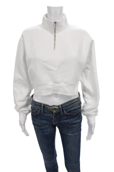 TNA Womens High Neck Pullover White Cotton Long Sleeve Zip Size S