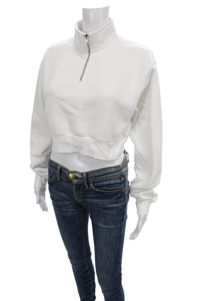 TNA Womens High Neck Pullover White Cotton Long Sleeve Zip Size S