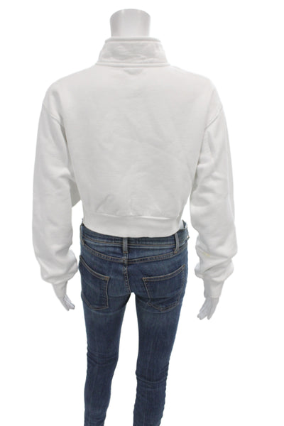 TNA Womens High Neck Pullover White Cotton Long Sleeve Zip Size S