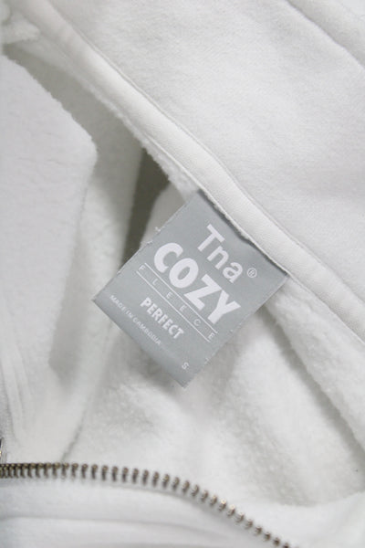 TNA Womens High Neck Pullover White Cotton Long Sleeve Zip Size S