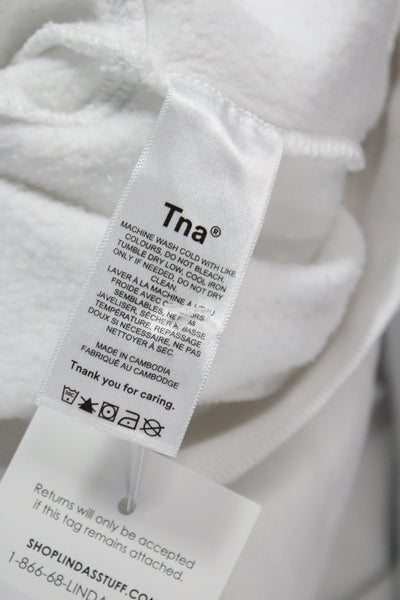 TNA Womens High Neck Pullover White Cotton Long Sleeve Zip Size S