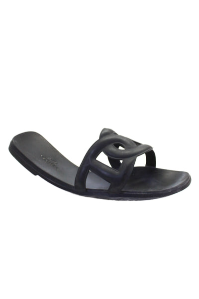 Hermes Womens Slide On Casual Sandals Black Size 37 7