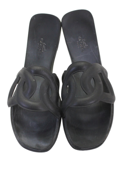 Hermes Womens Slide On Casual Sandals Black Size 37 7