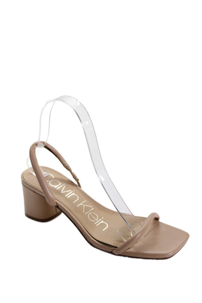 Calvin Klein Womens Leather Double Strap Sandal Heels Beige Size 6.5 Medium