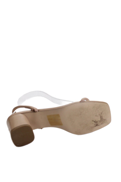 Calvin Klein Womens Leather Double Strap Sandal Heels Beige Size 6.5 Medium