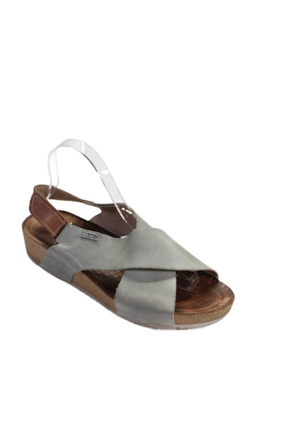 PIKOLINOS Womens Leather Ankle Strap Slides Teal Green Size 9