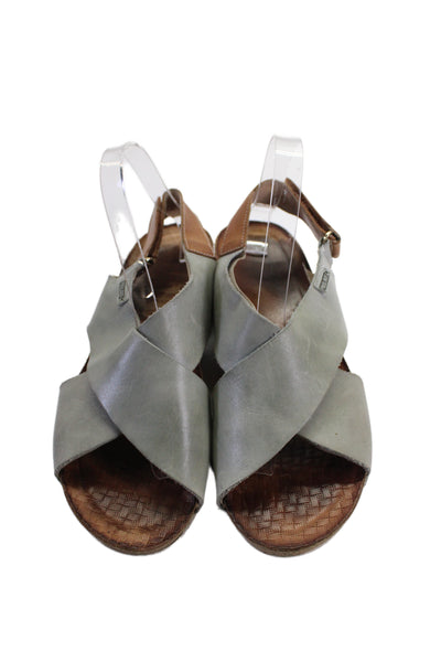 PIKOLINOS Womens Leather Ankle Strap Slides Teal Green Size 9