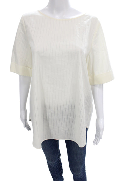 COS Women Tunic Blouse Ivory Short Sleeve Round Neck Striped Size 12