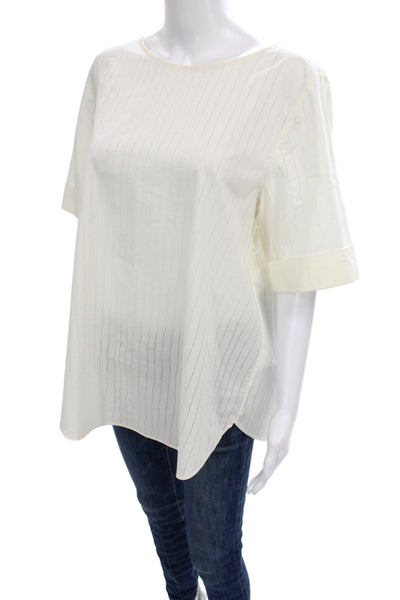 COS Women Tunic Blouse Ivory Short Sleeve Round Neck Striped Size 12