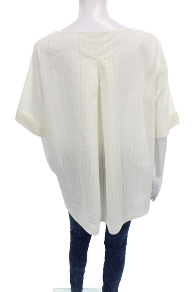 COS Women Tunic Blouse Ivory Short Sleeve Round Neck Striped Size 12