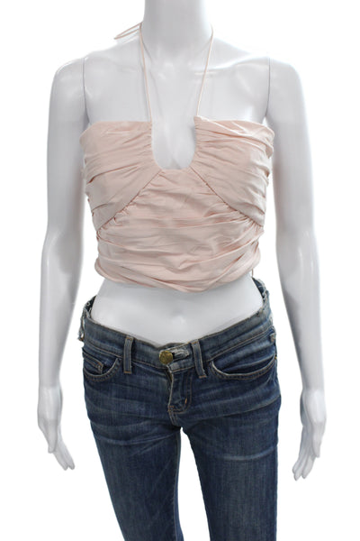Zara Women Cropped Halter Tie Tank Pink Sleeveless 100% Polyester Size L