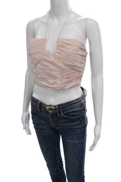 Zara Women Cropped Halter Tie Tank Pink Sleeveless 100% Polyester Size L