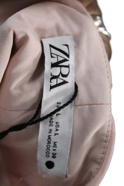 Zara Women Cropped Halter Tie Tank Pink Sleeveless 100% Polyester Size L
