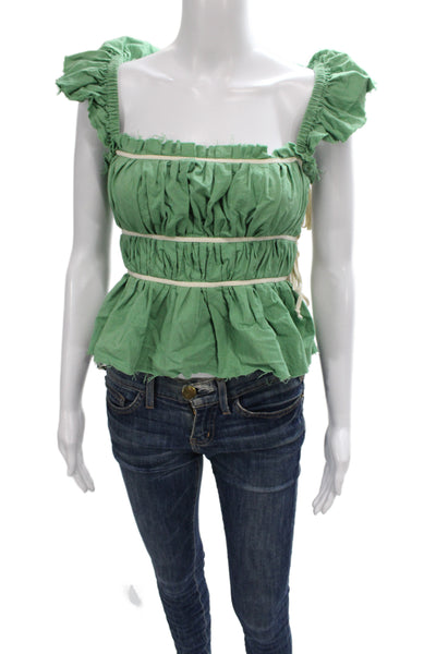 Free People Women Cropped Boho Square Neck Sleeveless Blouse Green Size S