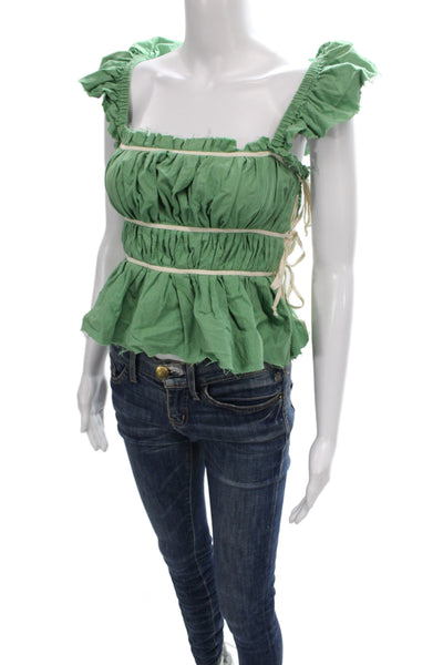 Free People Women Cropped Boho Square Neck Sleeveless Blouse Green Size S