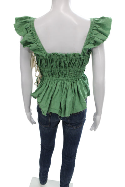 Free People Women Cropped Boho Square Neck Sleeveless Blouse Green Size S