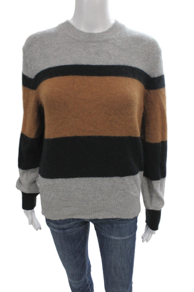 360 Sweater Womens 100% Cashmere Striped Pullover Crew Neck Black Size S