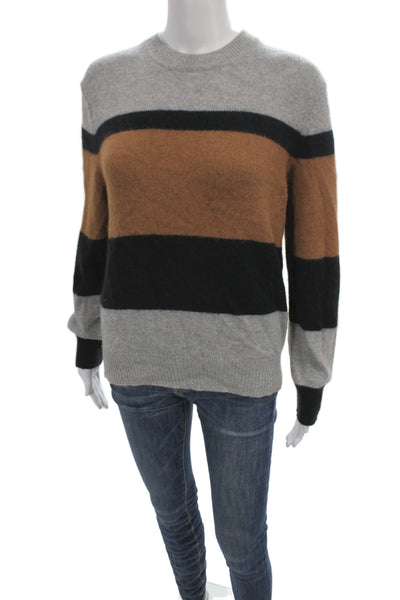 360 Sweater Womens 100% Cashmere Striped Pullover Crew Neck Black Size S
