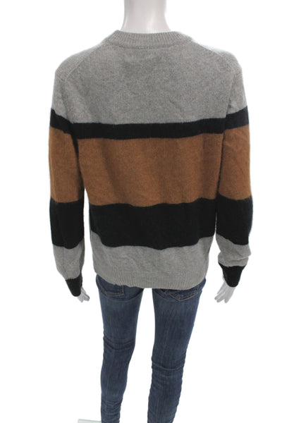 360 Sweater Womens 100% Cashmere Striped Pullover Crew Neck Black Size S