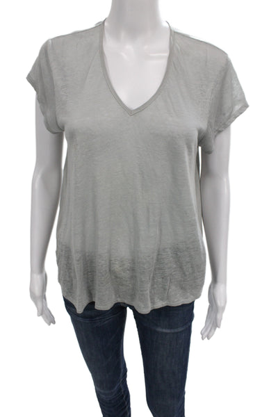 Acrobat Womens Basic Gray V-Neck Linen T-Shirt Short Sleeve Size S