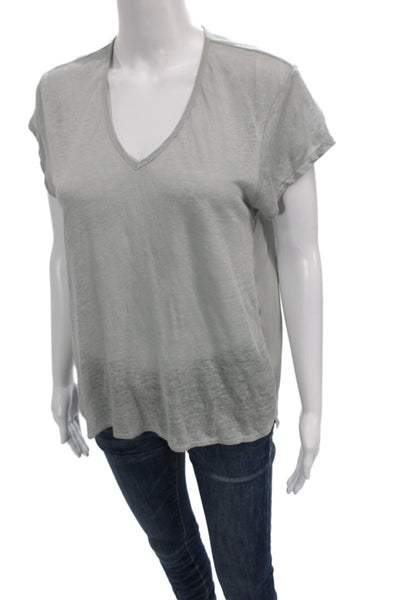 Acrobat Womens Basic Gray V-Neck Linen T-Shirt Short Sleeve Size S