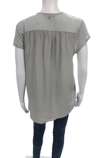 Acrobat Womens Basic Gray V-Neck Linen T-Shirt Short Sleeve Size S