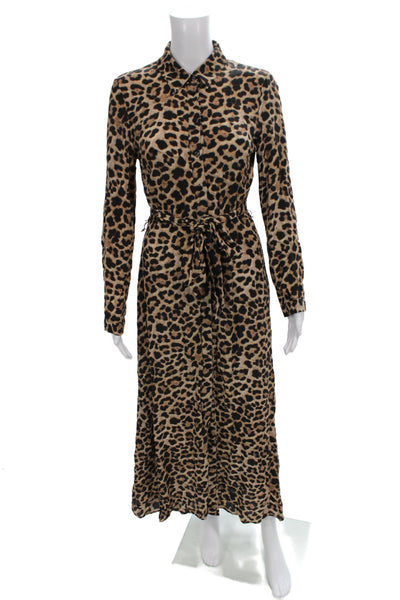 Zara Woman Women Maxi Dress Beige Animal Print Long Sleeve Button Size XS